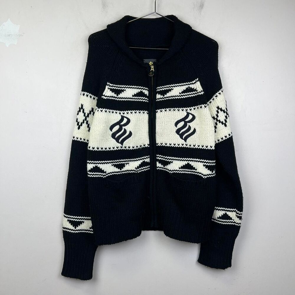 ROCAWEAR Fold Collared Full Zip Chunky Cable Knit Sweater size XL